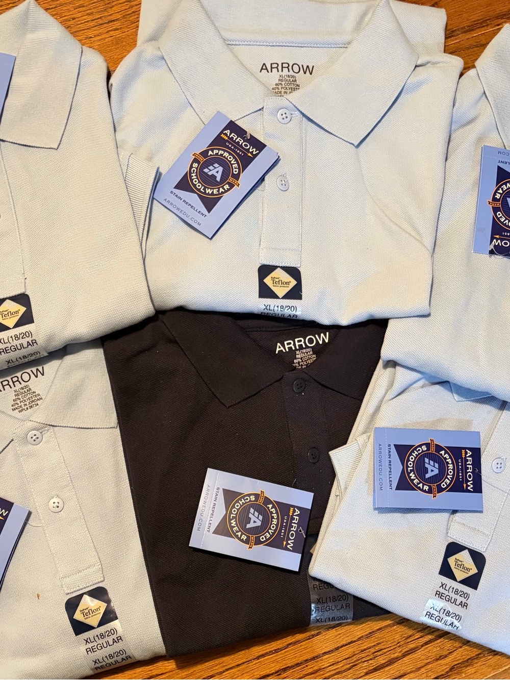 6 Arrow Kids Polo Bundle - Light Blue & Navy (Size 18/20)